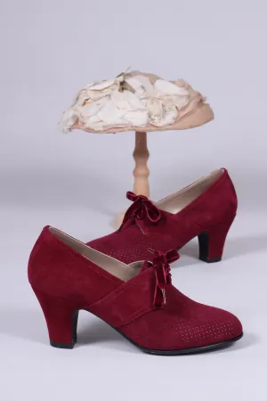 40's vintage style pumps in suede with lace - Red - Esther