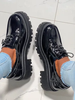(Available-02/15/25)Boss Babe Lace Up Platform Loafers-Plain Black(Pre-Order)