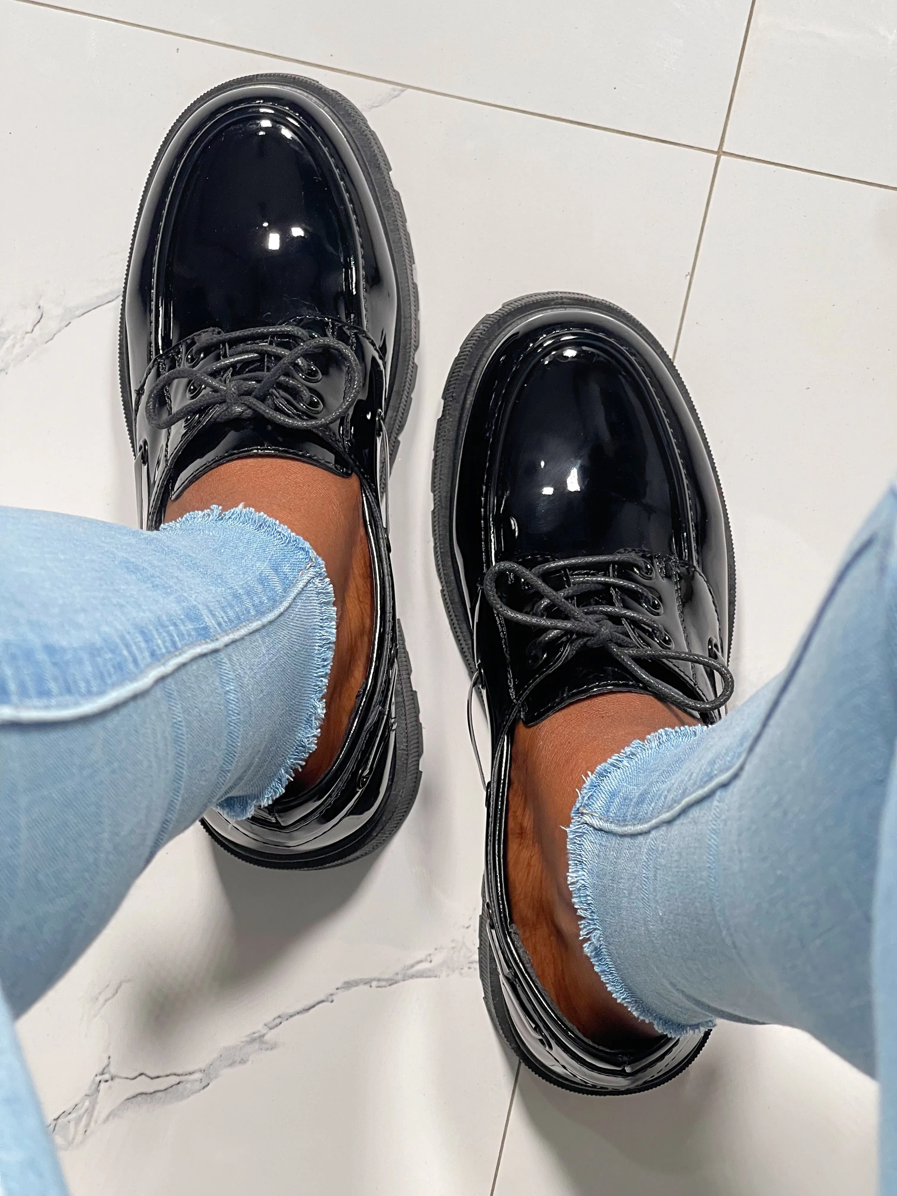 (Available-02/15/25)Boss Babe Lace Up Platform Loafers-Plain Black(Pre-Order)