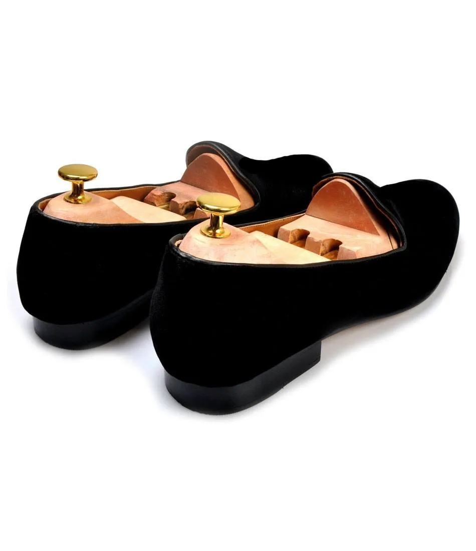 Black Velvet Spartan Shield Embroidered Loafers