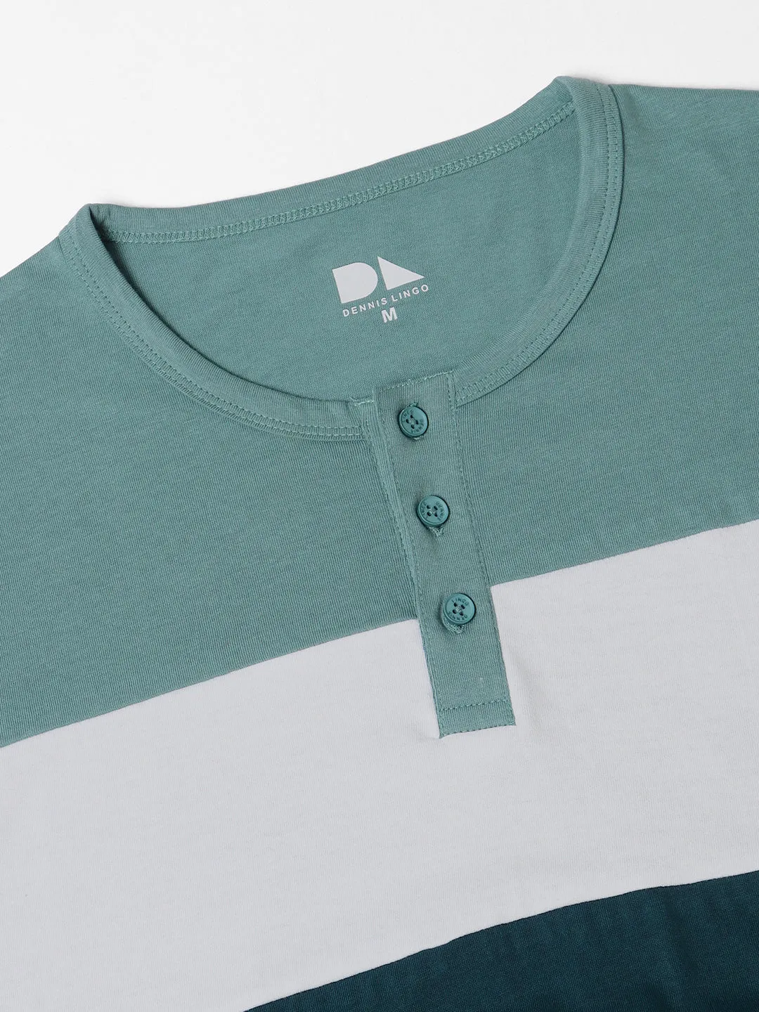 Dennis Lingo Colourblocked Henley Neck Pure Cotton T-Shirt