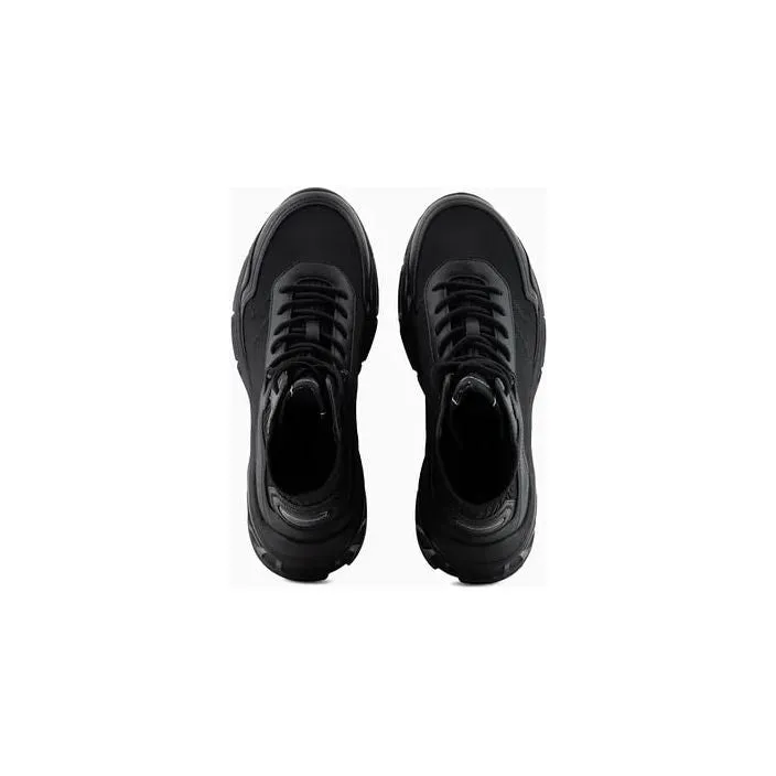 EMPORIO ARMANI NYLON HIGH-TOP SNEAKERS WITH KNIT DETAIL
