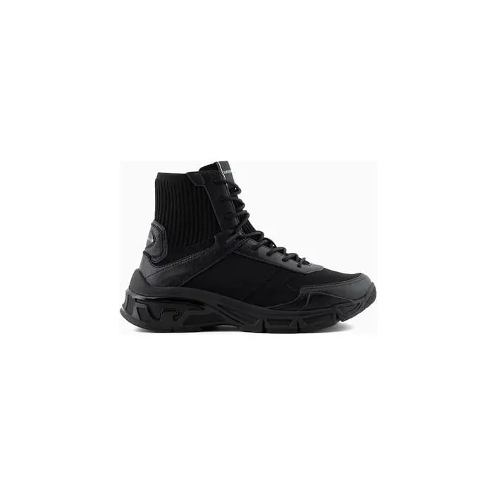 EMPORIO ARMANI NYLON HIGH-TOP SNEAKERS WITH KNIT DETAIL