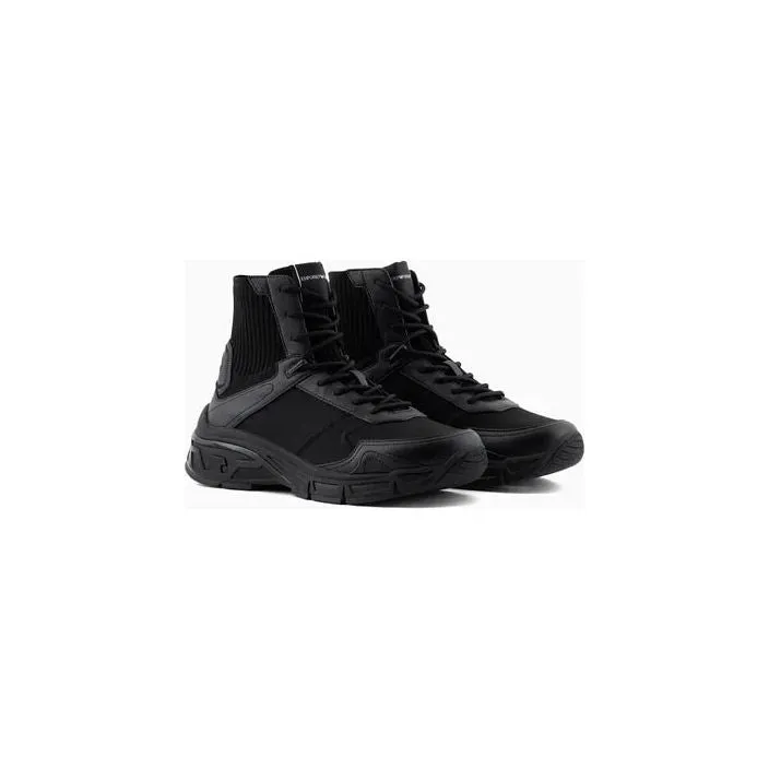EMPORIO ARMANI NYLON HIGH-TOP SNEAKERS WITH KNIT DETAIL