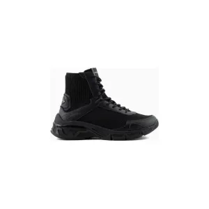 EMPORIO ARMANI NYLON HIGH-TOP SNEAKERS WITH KNIT DETAIL