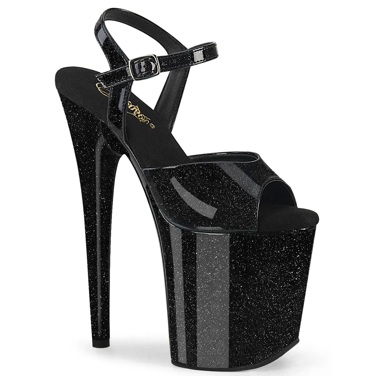 FLAMINGO-809GP Black Glitter Patent 8 Inch Stripper Shoes