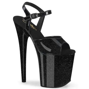 FLAMINGO-809GP Black Glitter Patent 8 Inch Stripper Shoes