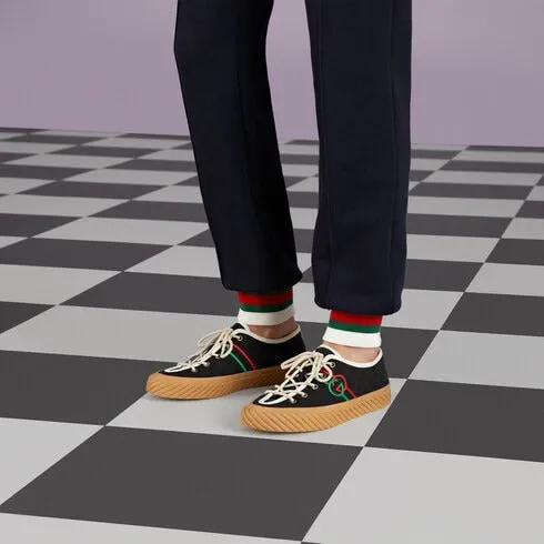 Gucci 703032 FAA5A 1182 Men's Shoes Black Canvas Interlocking G Trainer Sneakers (GGM1738)