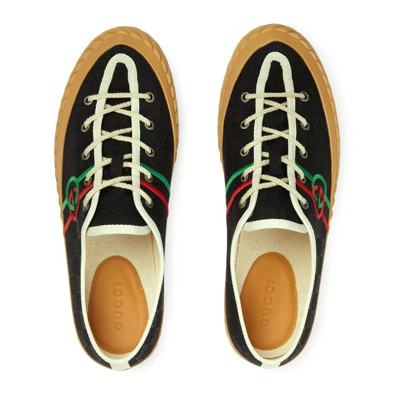Gucci 703032 FAA5A 1182 Men's Shoes Black Canvas Interlocking G Trainer Sneakers (GGM1738)