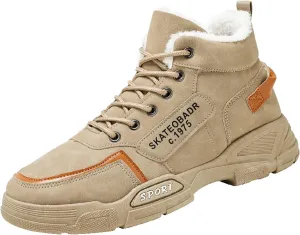 Men Work Boots Slip On Hiking Sneakers Shoes with Fur Lined Working Shoes for Women with Zipper Lightweight Outdoor Botas Mid Ankle Work Casual Hike Grounded Footwear