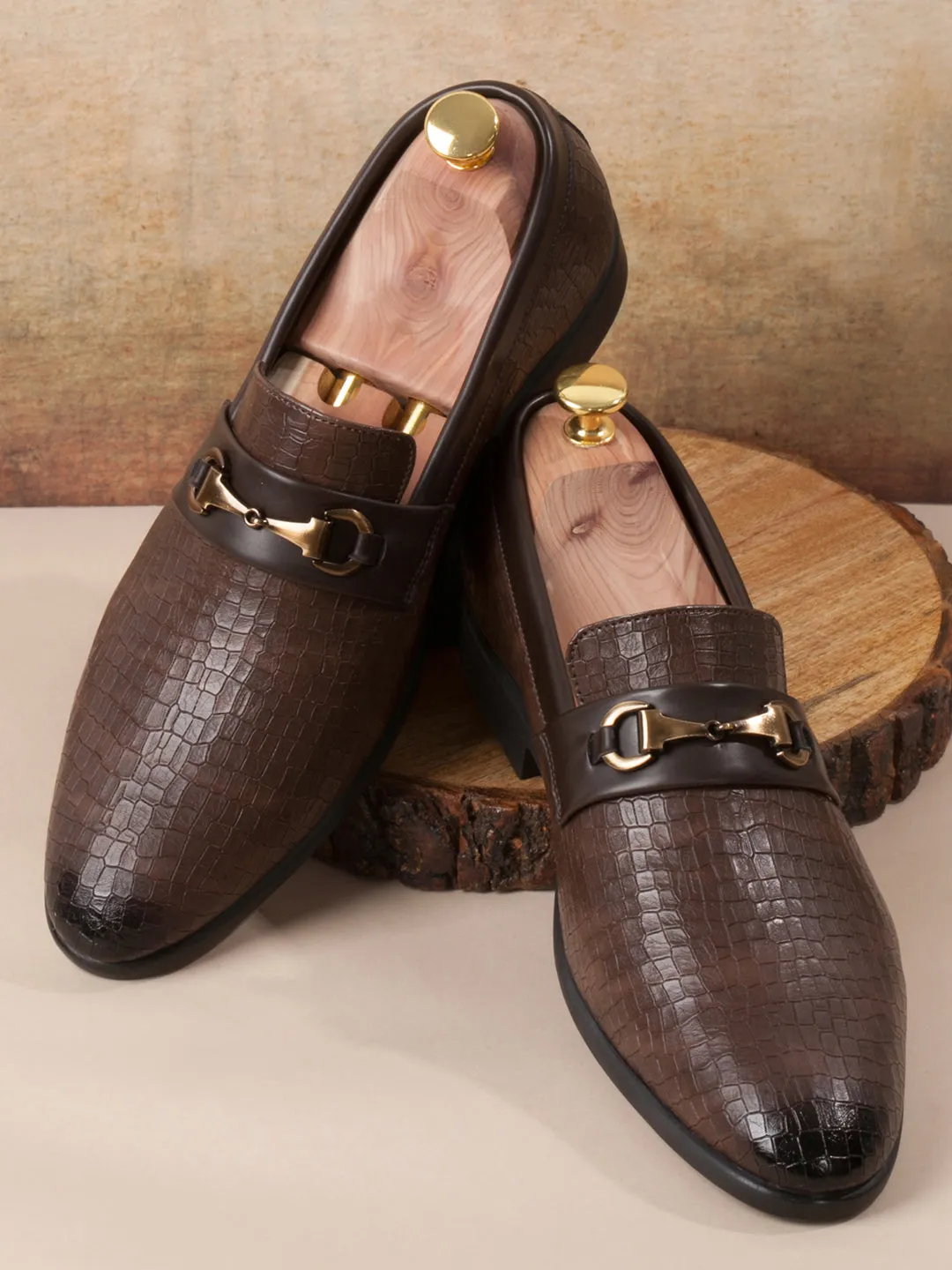 Men's Brown Fashion Buckle Slip On (IX1084)
