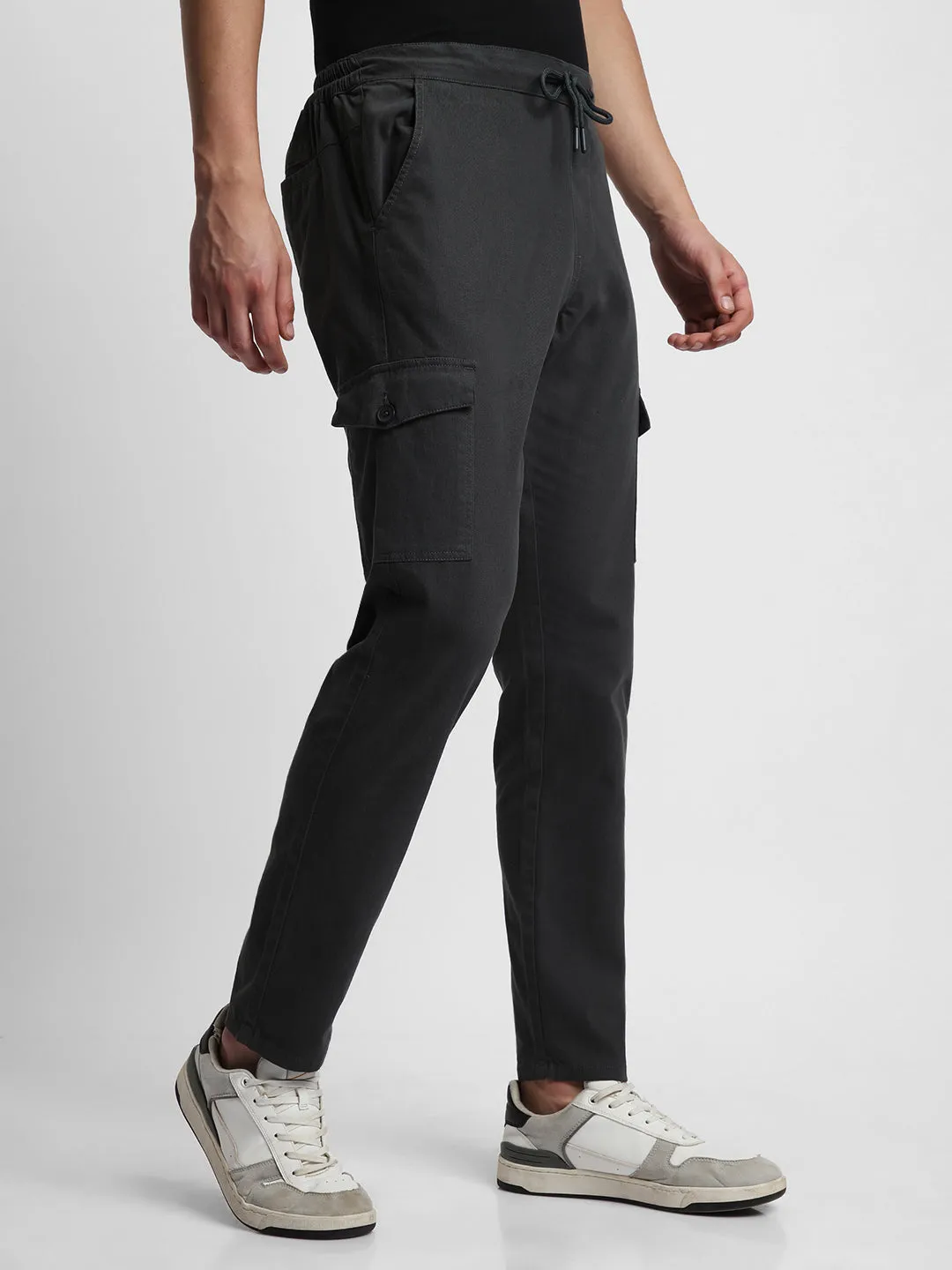 Men's Grey Slim Fit Cargos Trousers