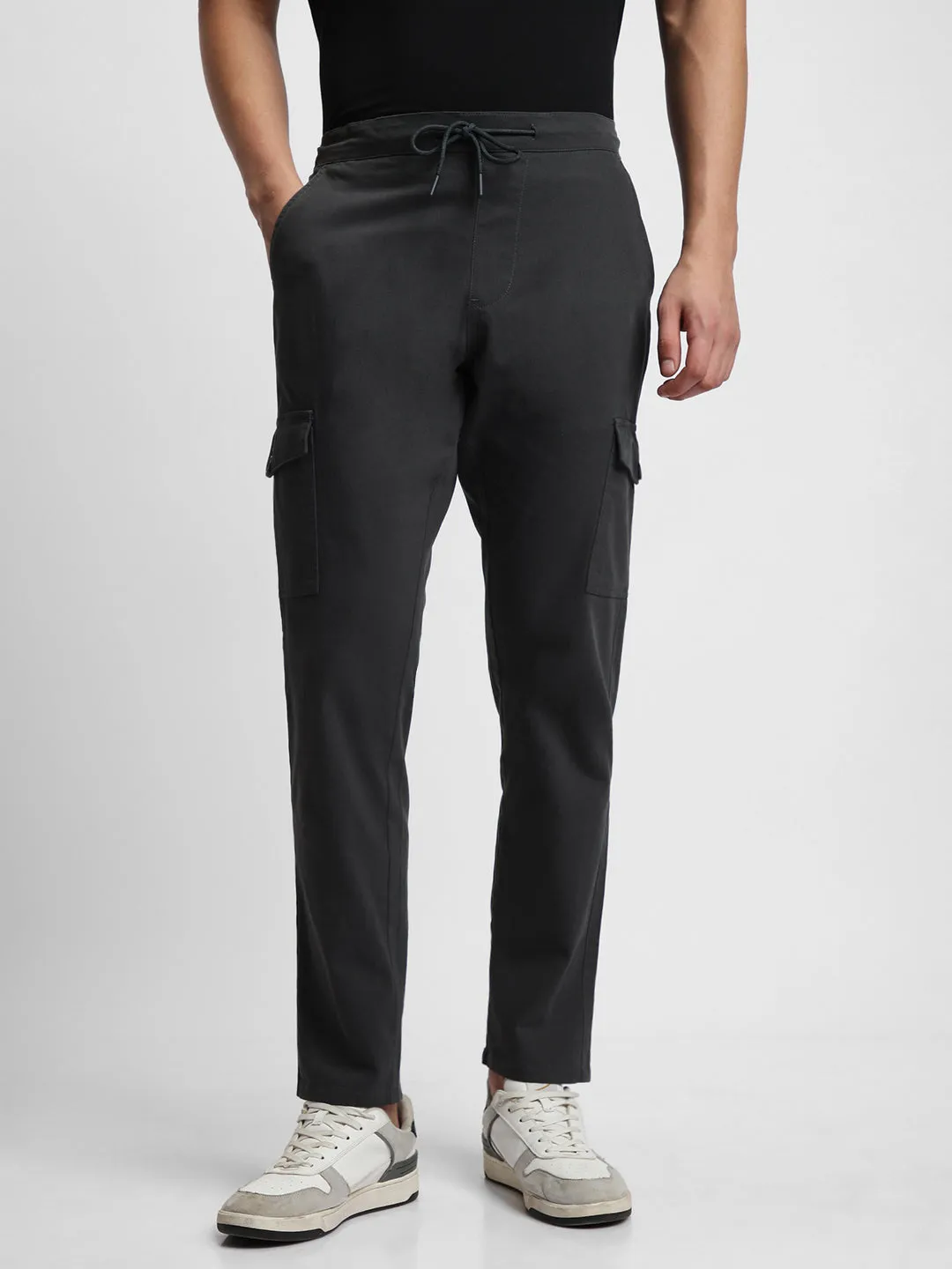 Men's Grey Slim Fit Cargos Trousers