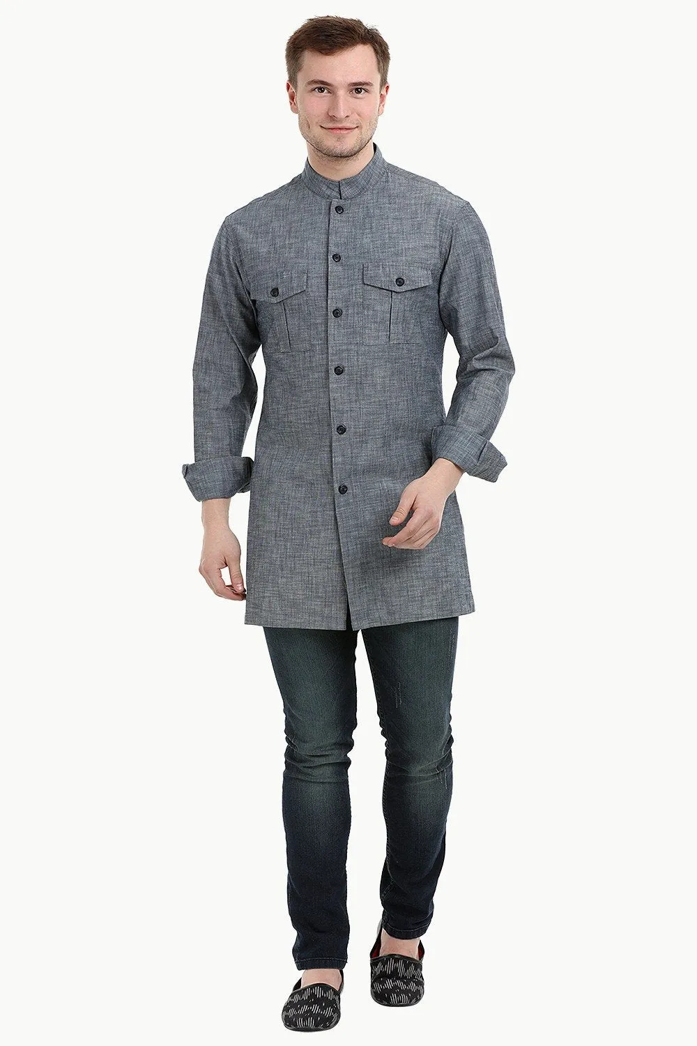 Men's Nehru Collar Short Denim Kurta