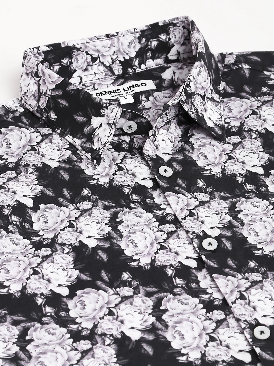Men's Printed Black Slim Fit Satin Casual Shirt With Spread Collar & Full Sleeves (C9049_Black_S)