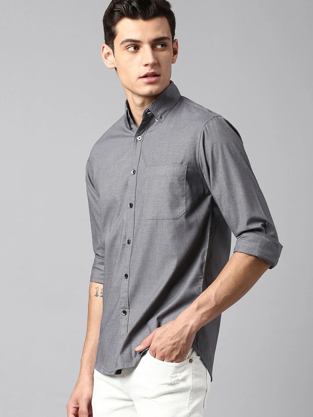 Men's Regular Collar Slim Fit Checks Ochre Casual Shirt