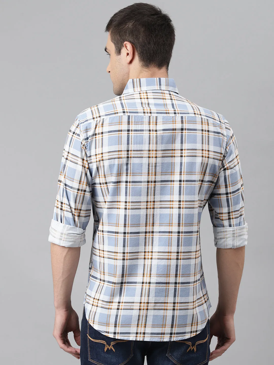 Men's Single Patch Pocket Checkered Slim Fit Cotton Casual Shirt