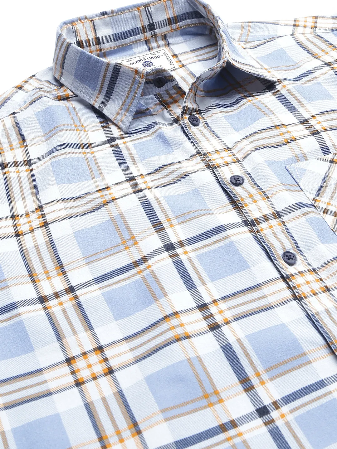 Men's Single Patch Pocket Checkered Slim Fit Cotton Casual Shirt