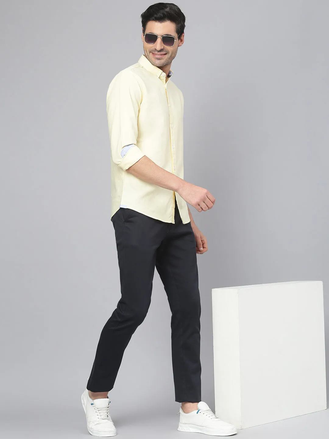 Men's Solid Lemon Slim Fit Cotton Casual Shirt