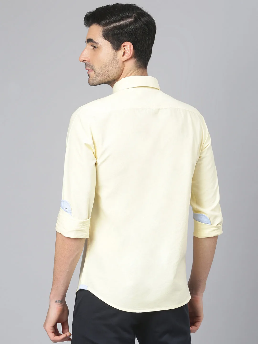 Men's Solid Lemon Slim Fit Cotton Casual Shirt