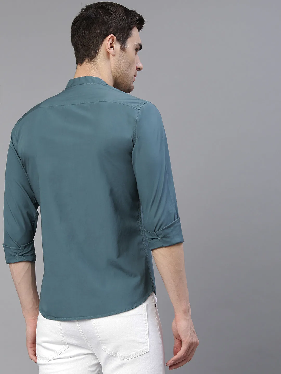 Men's Solid Peacock Slim Fit Cotton Casual Shirt
