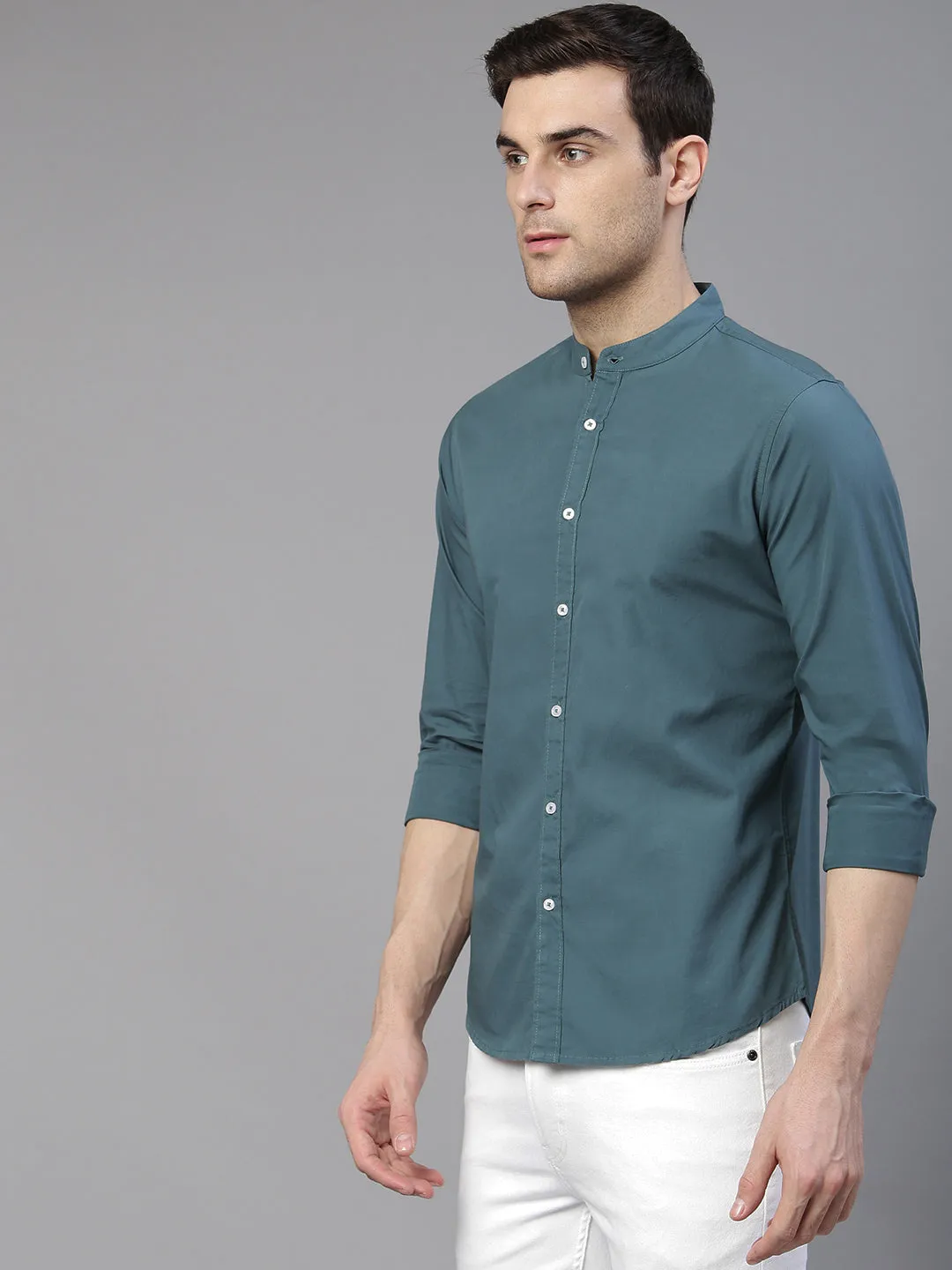 Men's Solid Peacock Slim Fit Cotton Casual Shirt