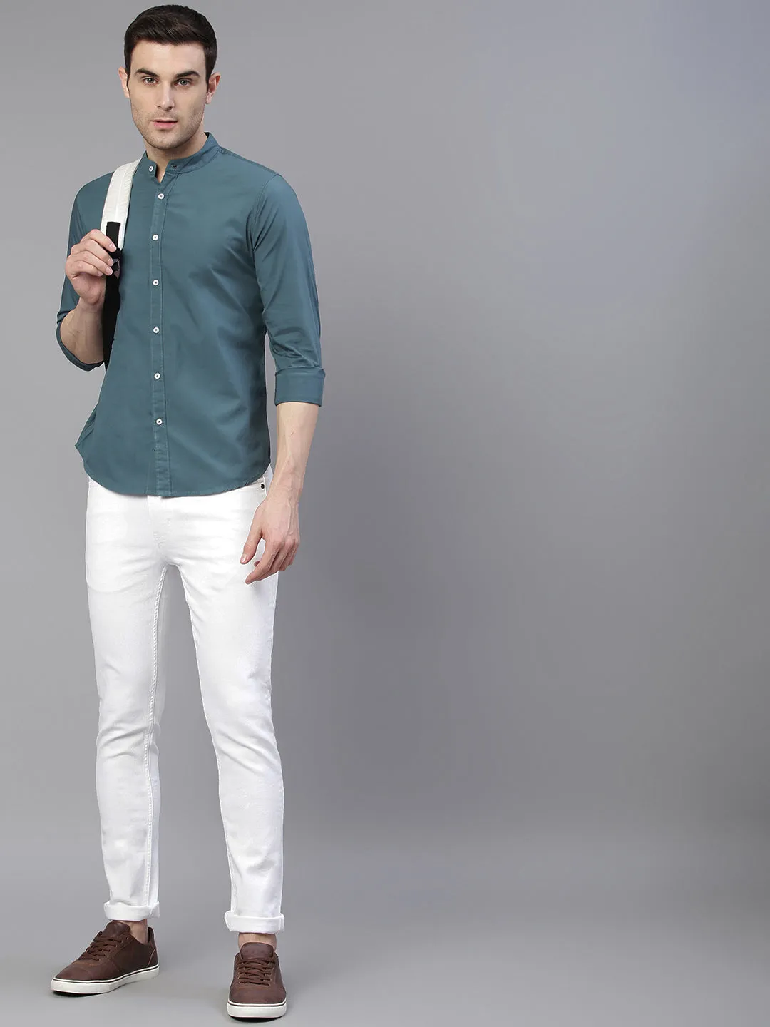 Men's Solid Peacock Slim Fit Cotton Casual Shirt