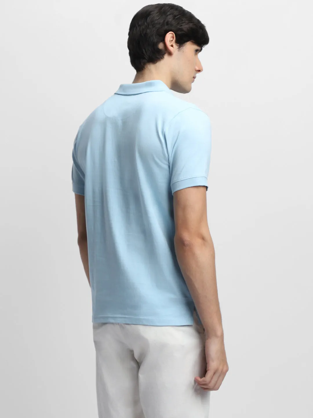 Men's Spread Collar Regular Fit Stripes Light Blue T-shirt