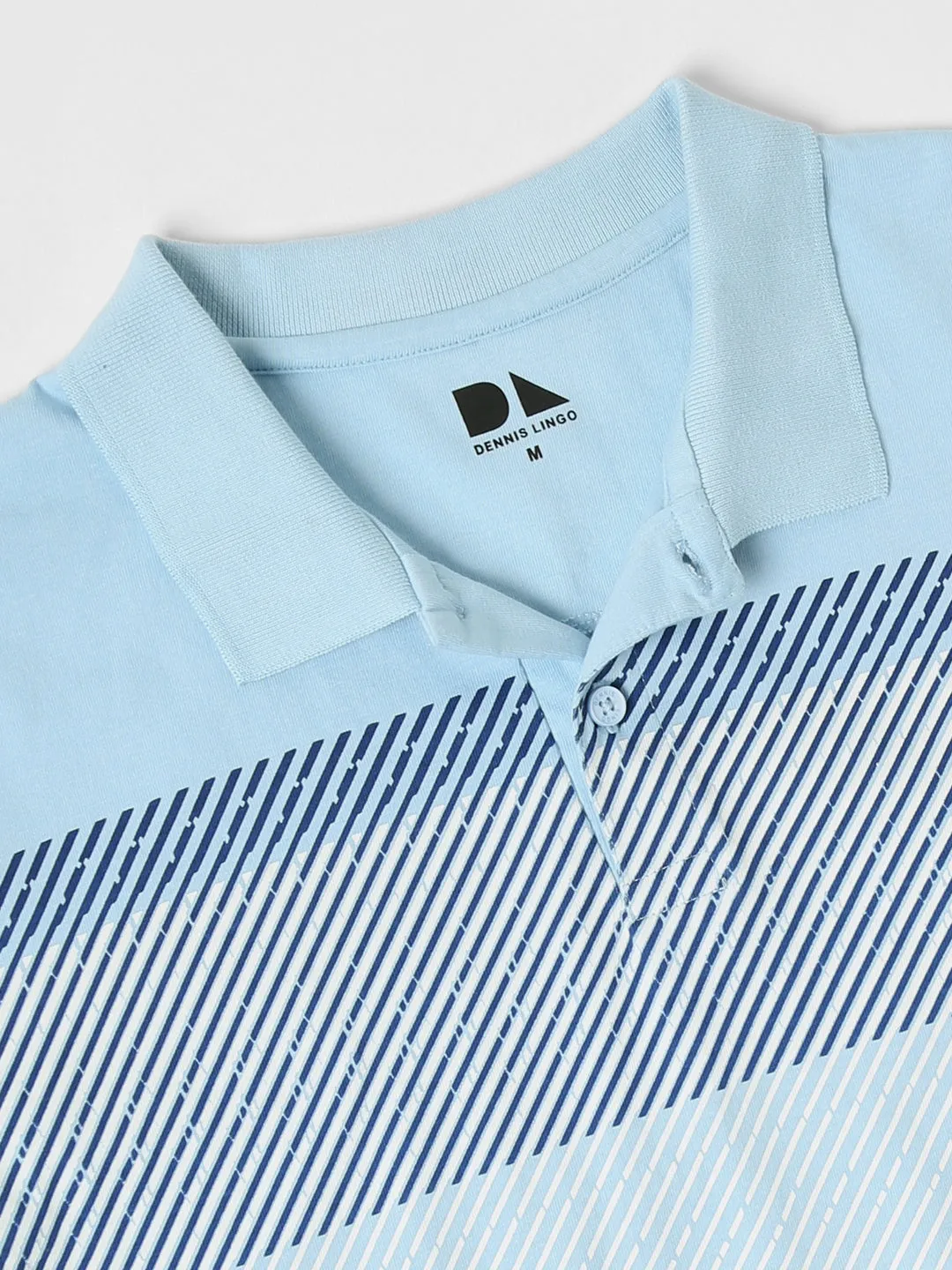 Men's Spread Collar Regular Fit Stripes Light Blue T-shirt