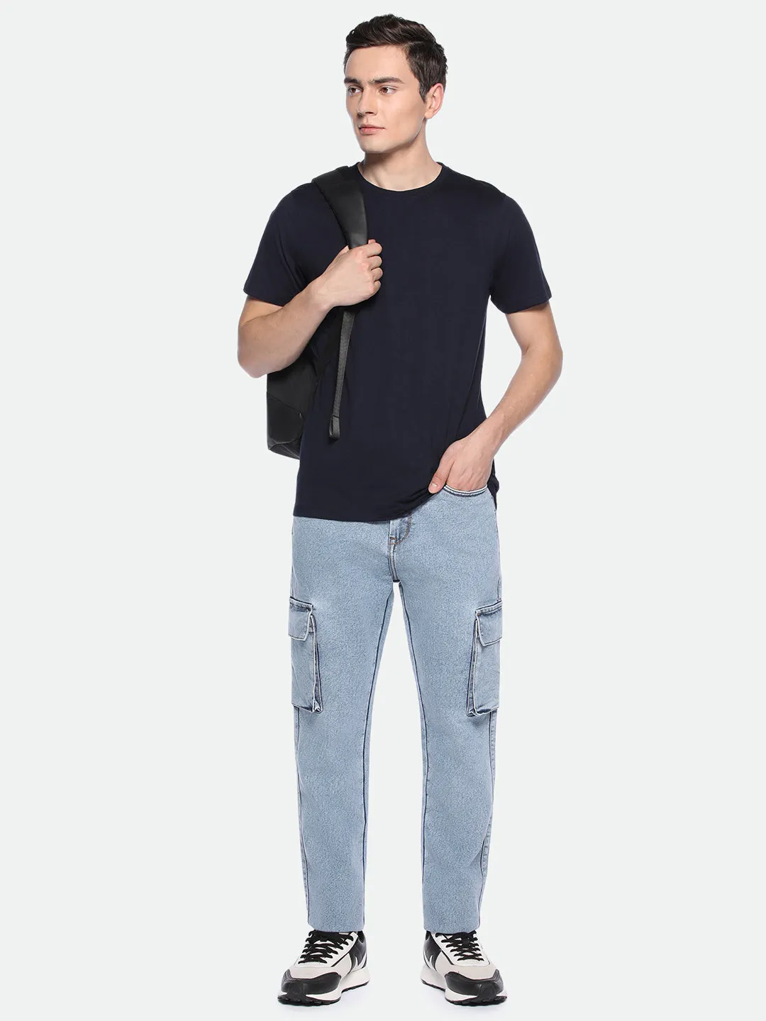 Men's Straight Cargo Washed MID BLUE Jeans