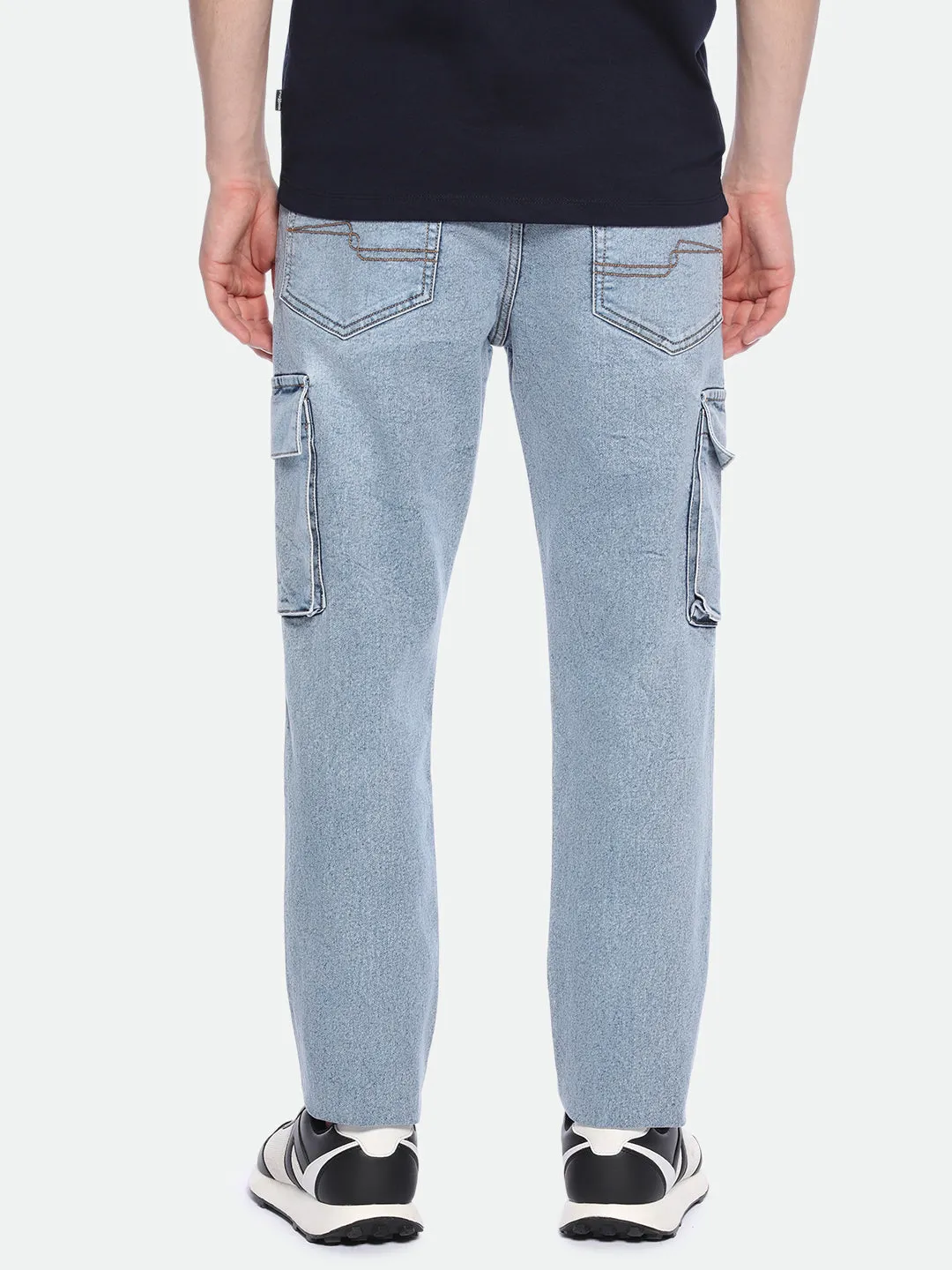 Men's Straight Cargo Washed MID BLUE Jeans