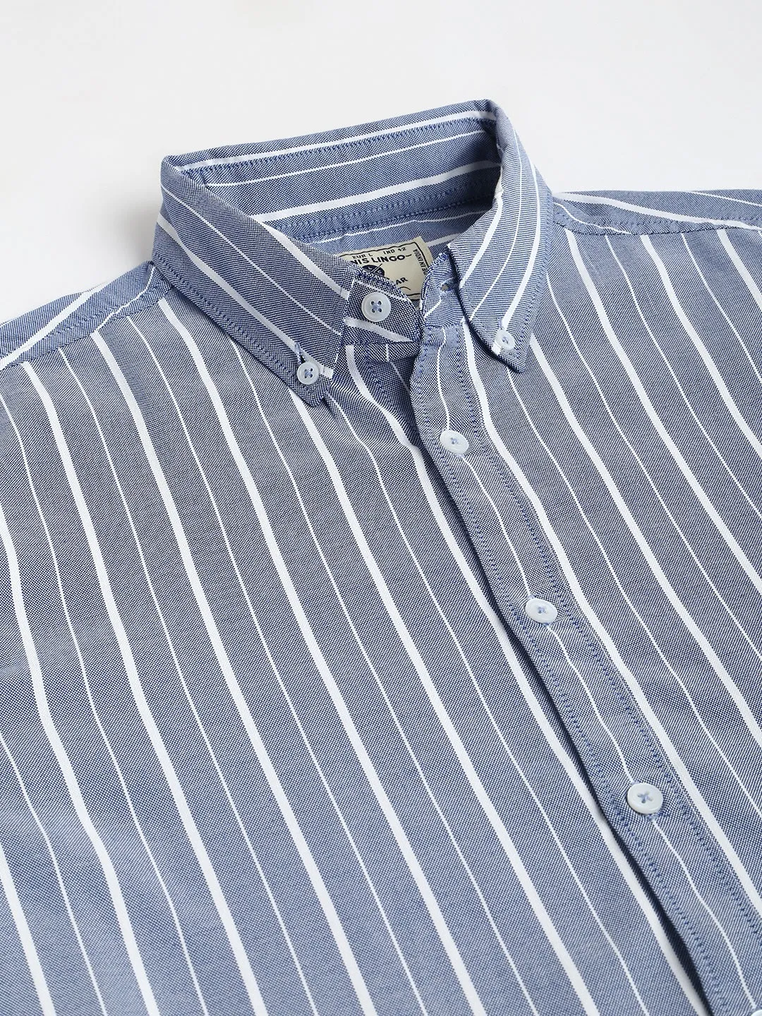 Men's Striped Blue Slim Fit Oxford Cotton Casual Shirt With Button Down Collar & Full Sleeves (C9039_Blue_S)