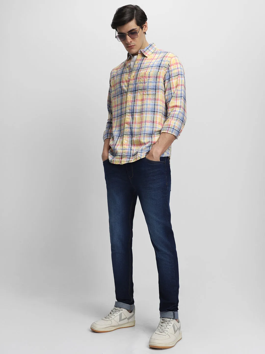 Men's Tartan Checked Pure Cotton Slim Fit Casual Shirt