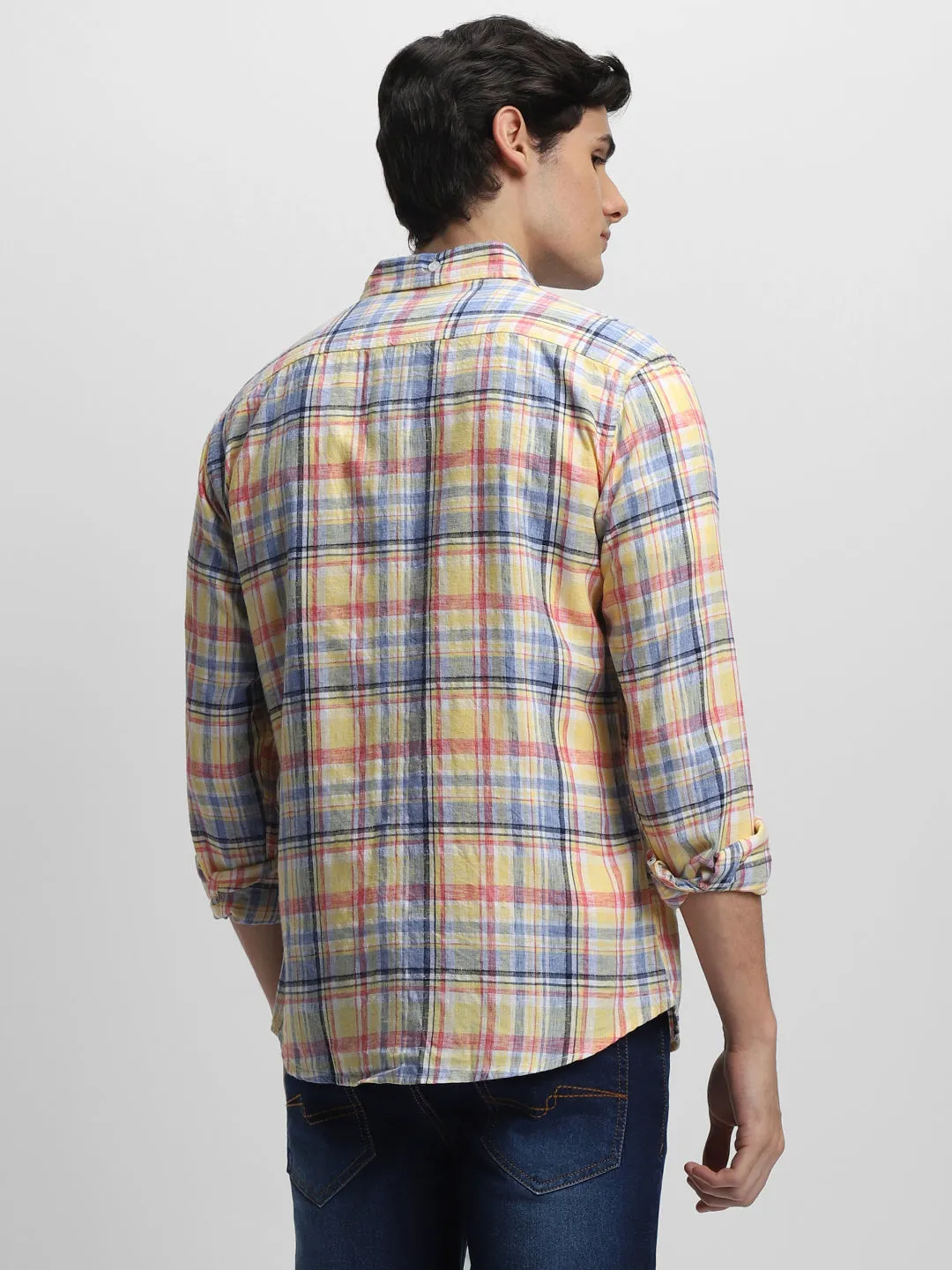 Men's Tartan Checked Pure Cotton Slim Fit Casual Shirt