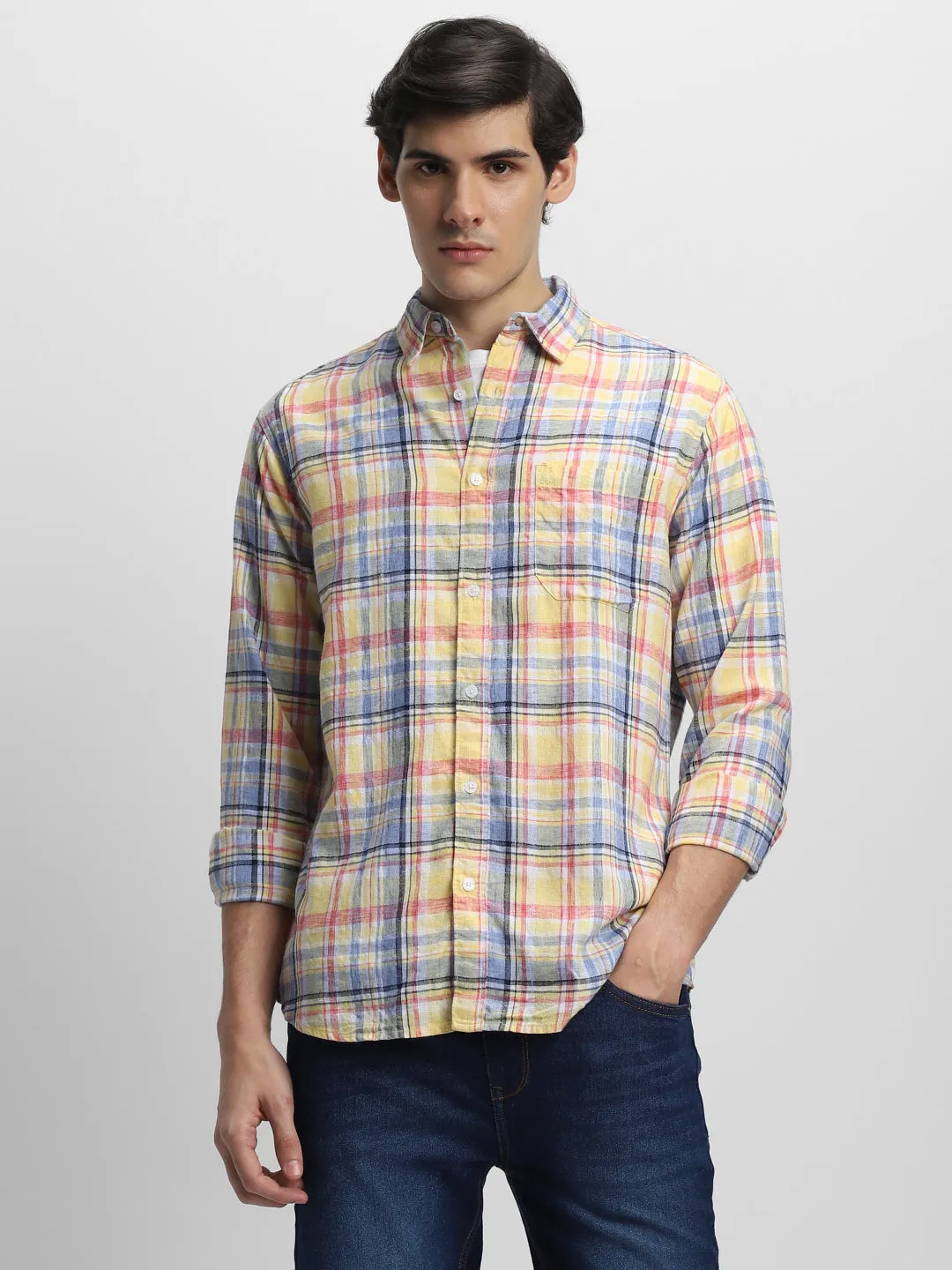 Men's Tartan Checked Pure Cotton Slim Fit Casual Shirt
