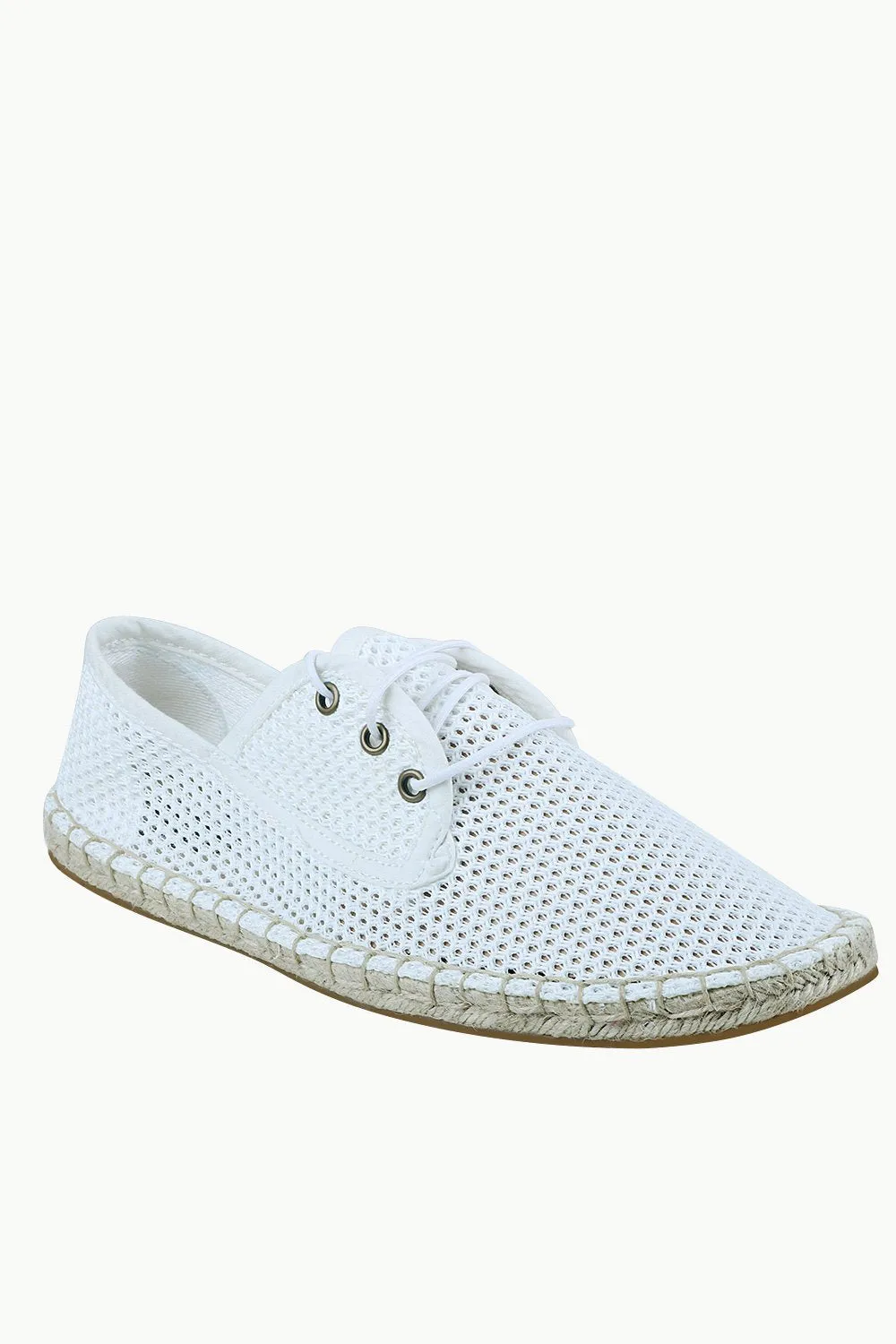 Men's White Mesh Lace-Up Basque Espadrilles