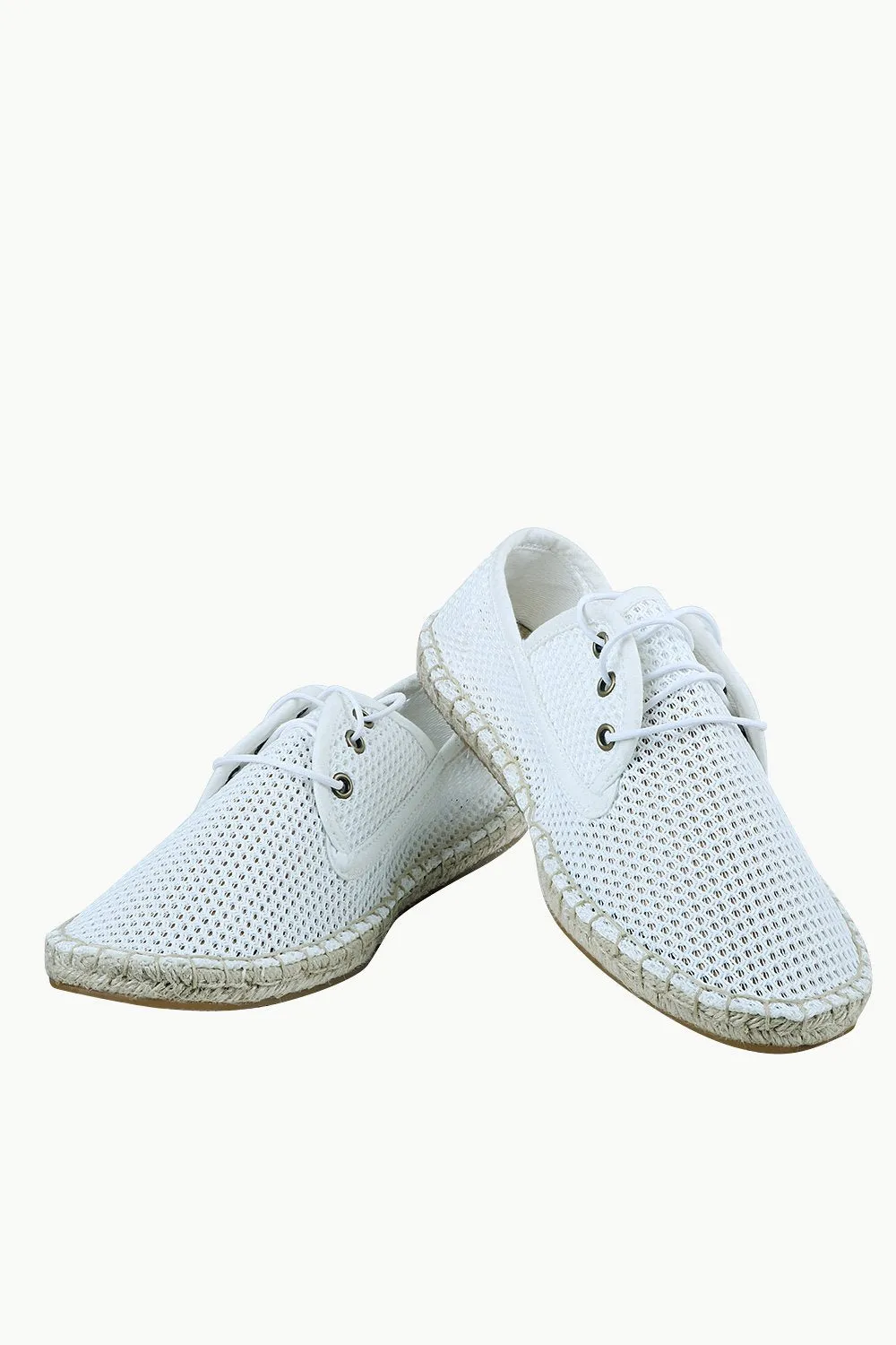 Men's White Mesh Lace-Up Basque Espadrilles