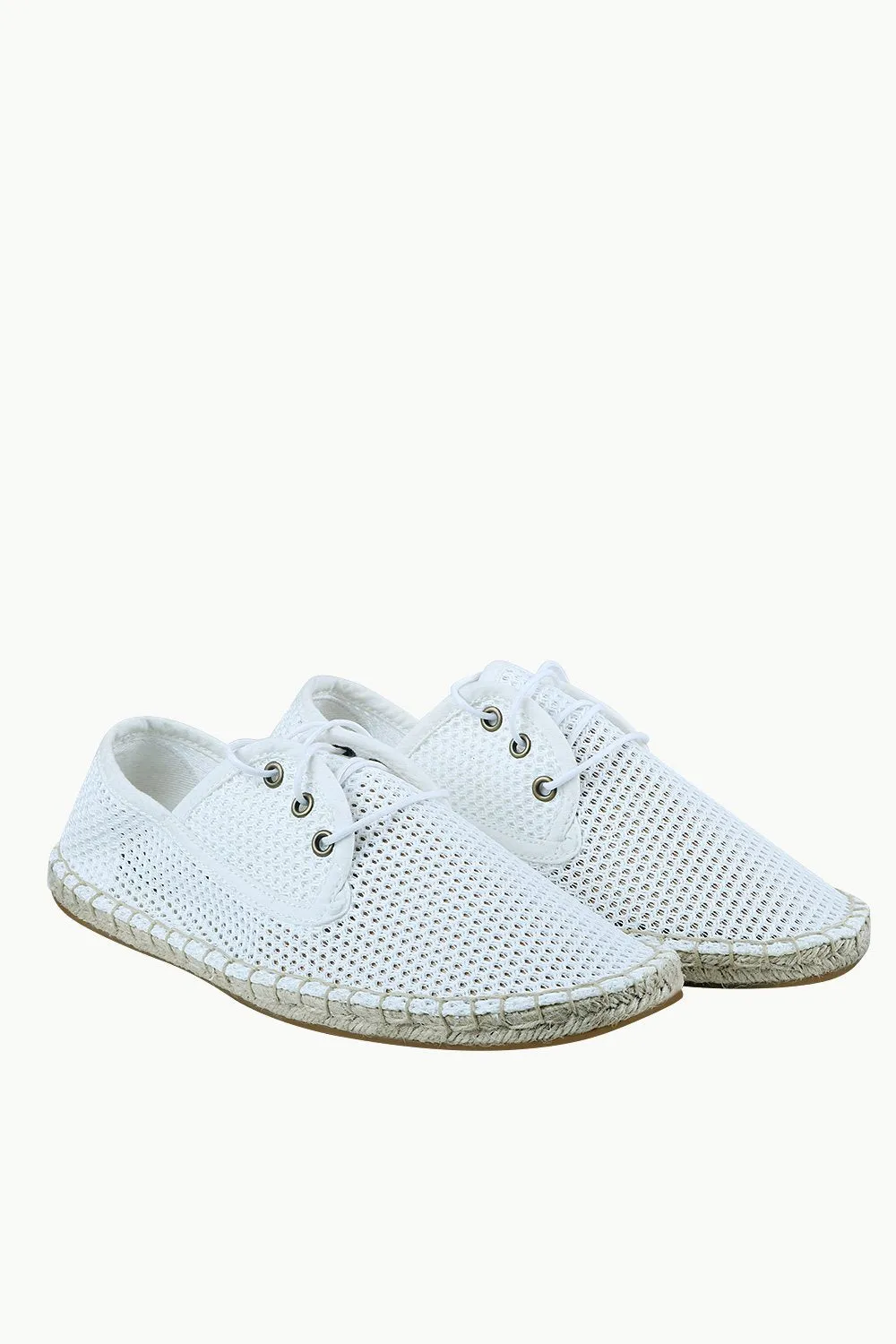 Men's White Mesh Lace-Up Basque Espadrilles