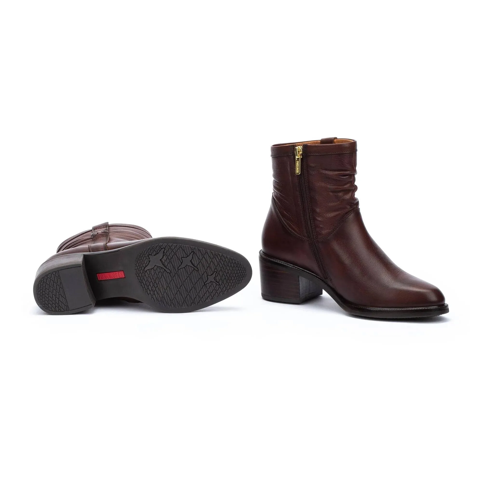 Pikolinos Women's Bacarot W2D-8891 Leather Slouch Ankle Boots Caoba Brown