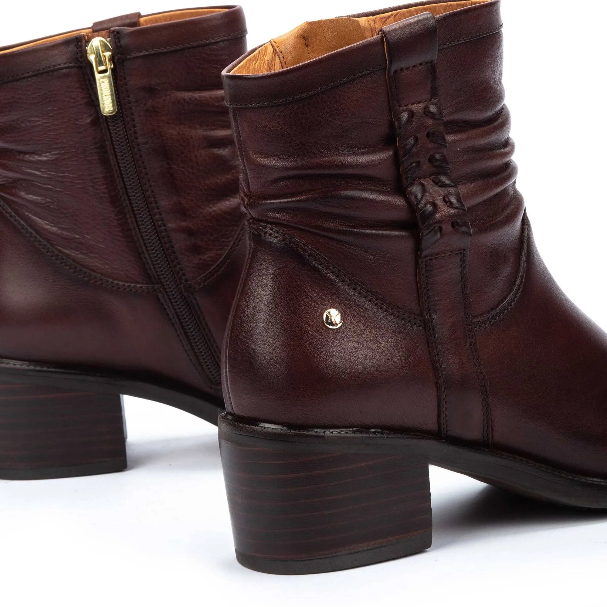 Pikolinos Women's Bacarot W2D-8891 Leather Slouch Ankle Boots Caoba Brown