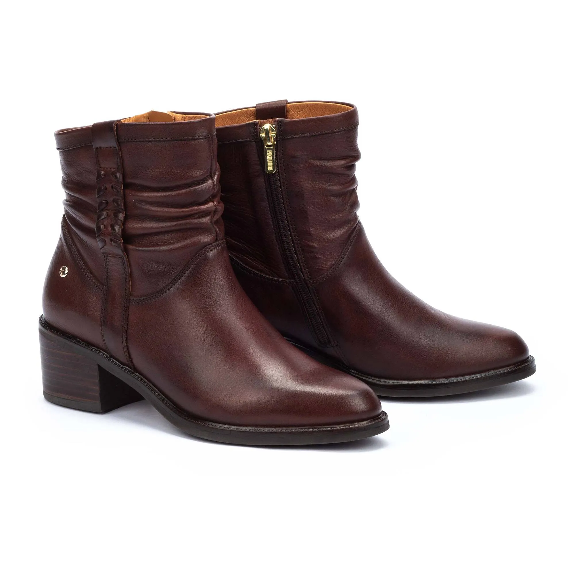 Pikolinos Women's Bacarot W2D-8891 Leather Slouch Ankle Boots Caoba Brown