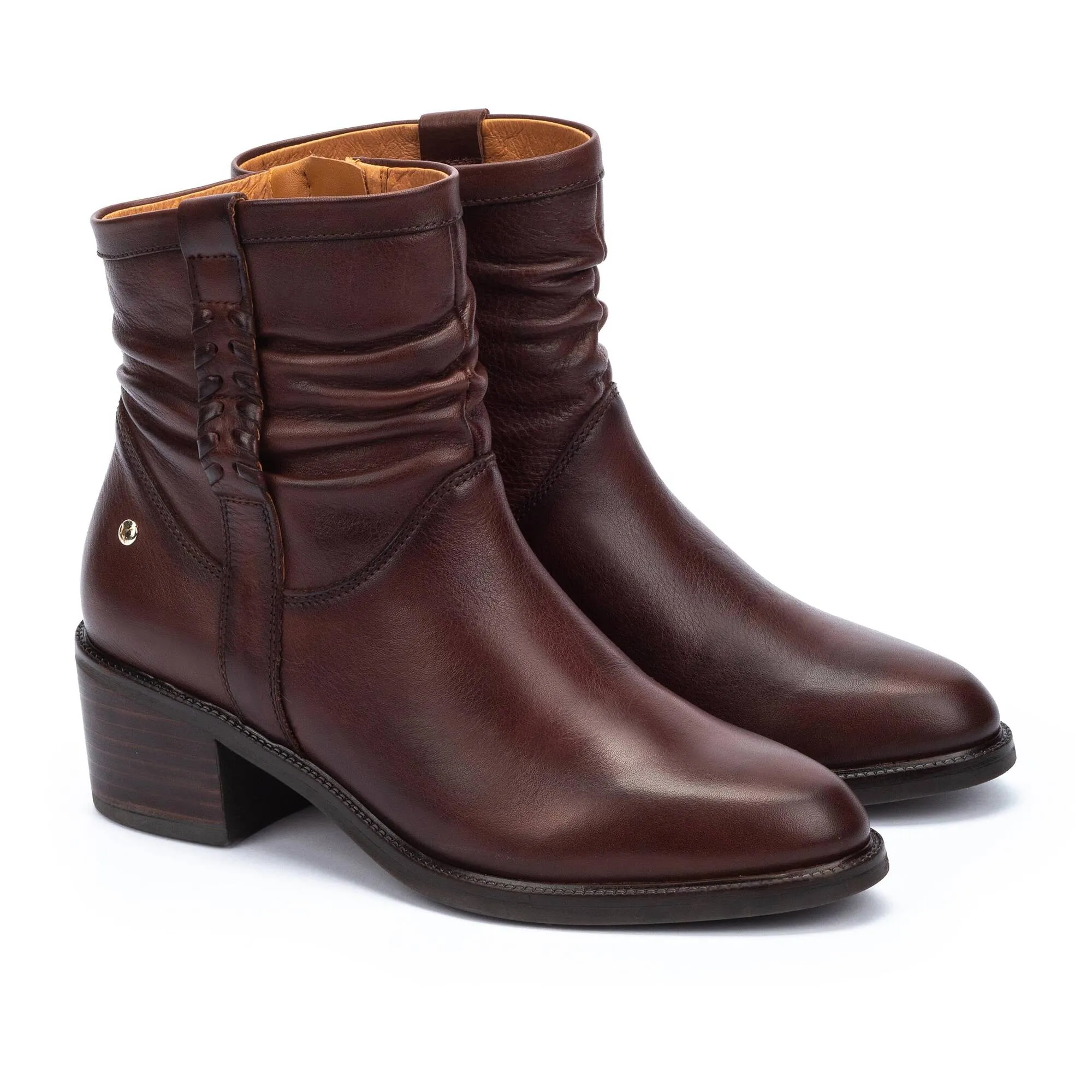 Pikolinos Women's Bacarot W2D-8891 Leather Slouch Ankle Boots Caoba Brown