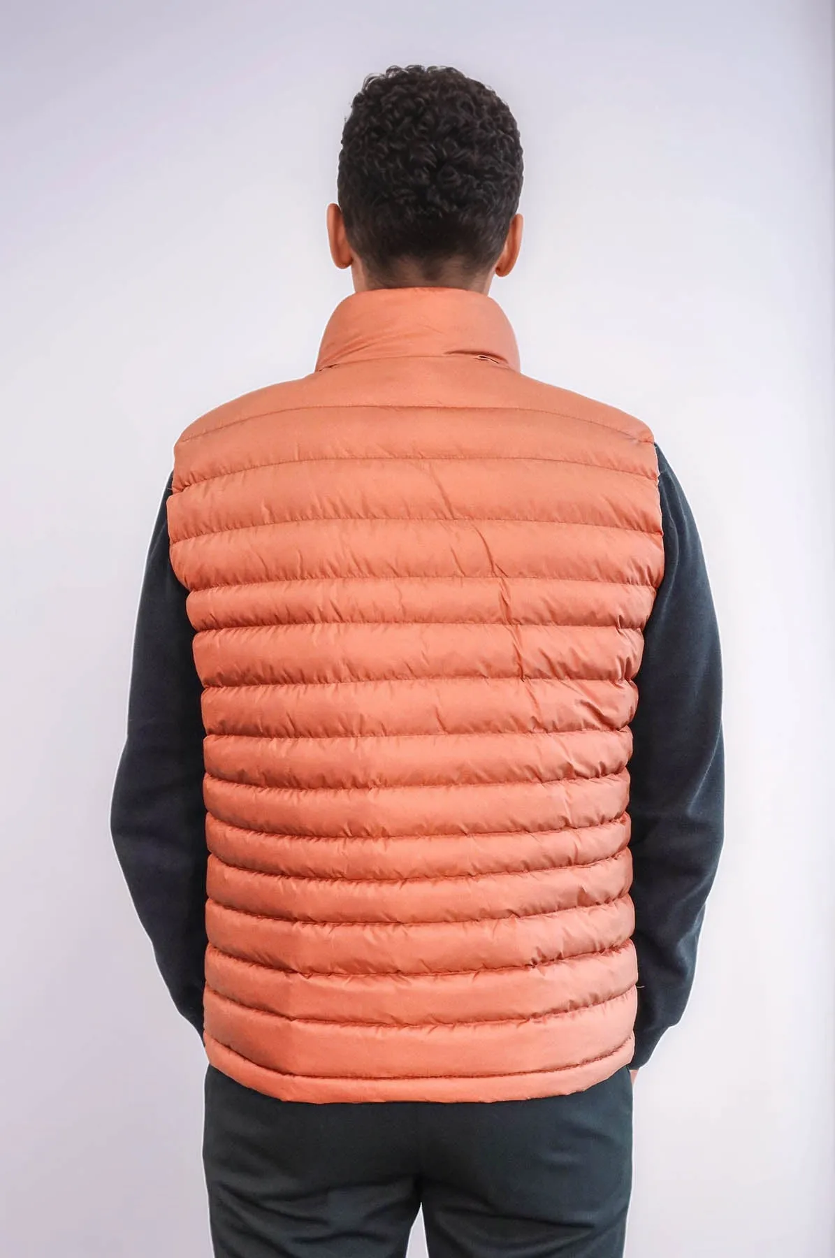 Quilted Zippered Orange Men Down Vest - Wessi