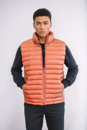 Quilted Zippered Orange Men Down Vest - Wessi
