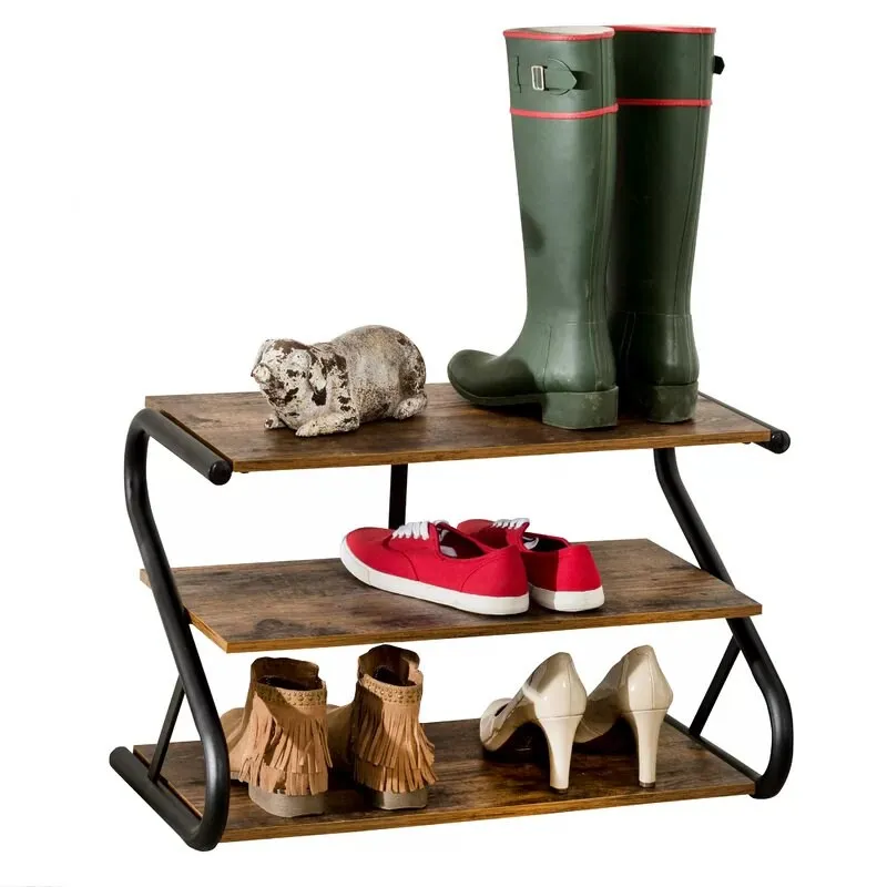 Rustic Z-Frame 3-Level 9 Pair Shoe Rack Holds 6-9 Pairs of Shoes or Boots  Gives You Just Enough Space For Your Shoes