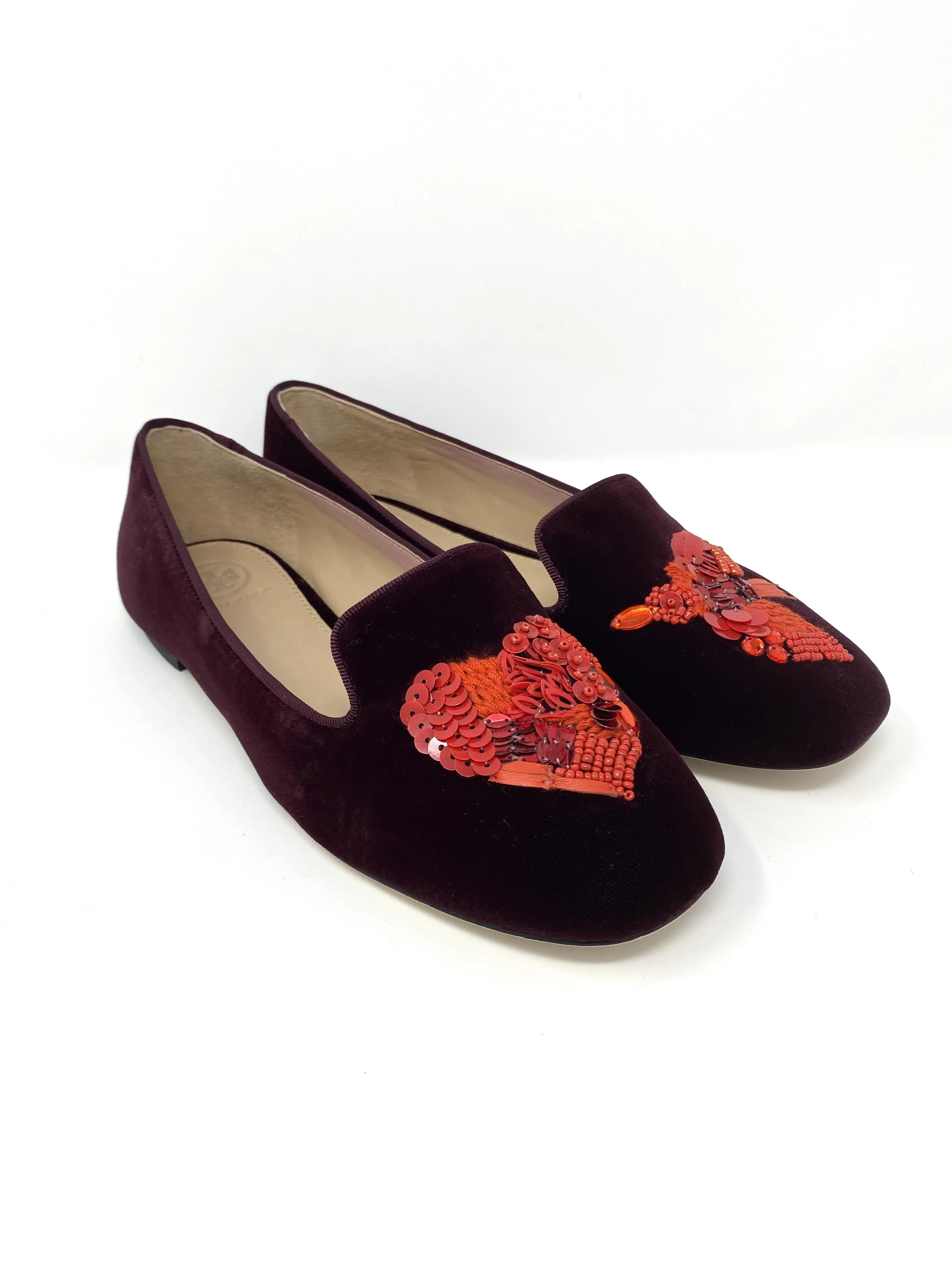 TORY BURCH EMBROIDERED SUEDE LOAFERS - SIZE 7 (US) / 38 (EU)