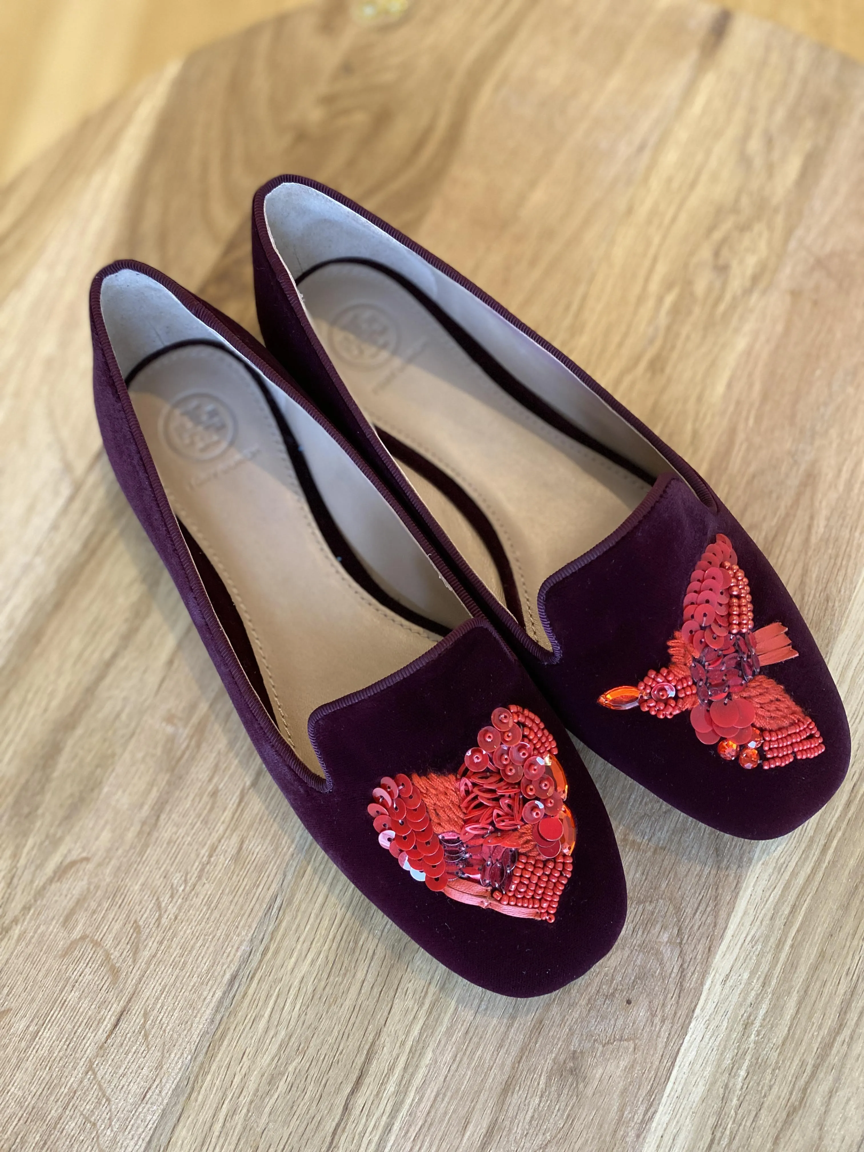 TORY BURCH EMBROIDERED SUEDE LOAFERS - SIZE 7 (US) / 38 (EU)