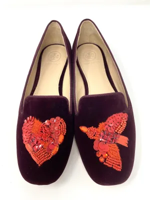 TORY BURCH EMBROIDERED SUEDE LOAFERS - SIZE 7 (US) / 38 (EU)