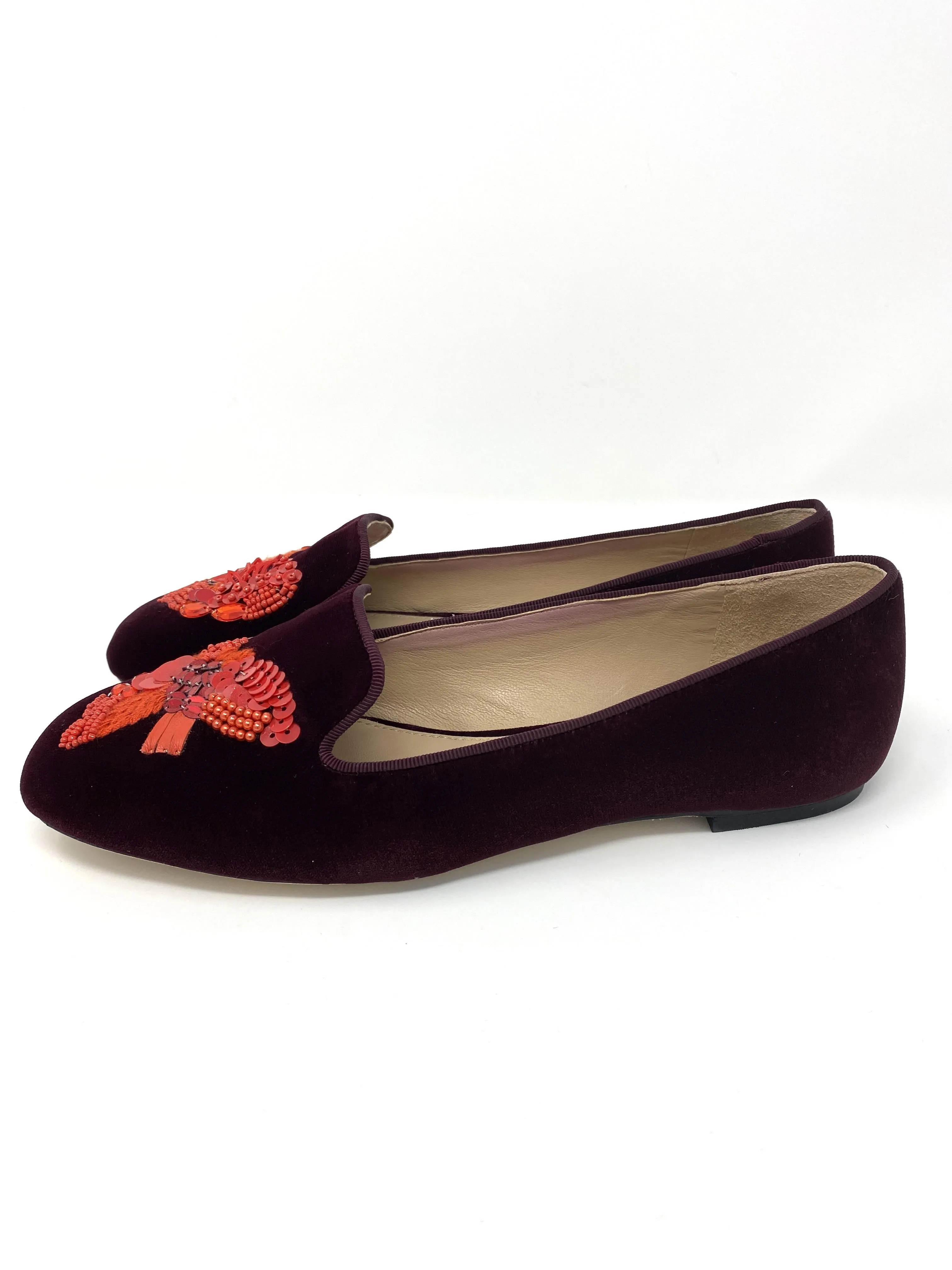 TORY BURCH EMBROIDERED SUEDE LOAFERS - SIZE 7 (US) / 38 (EU)