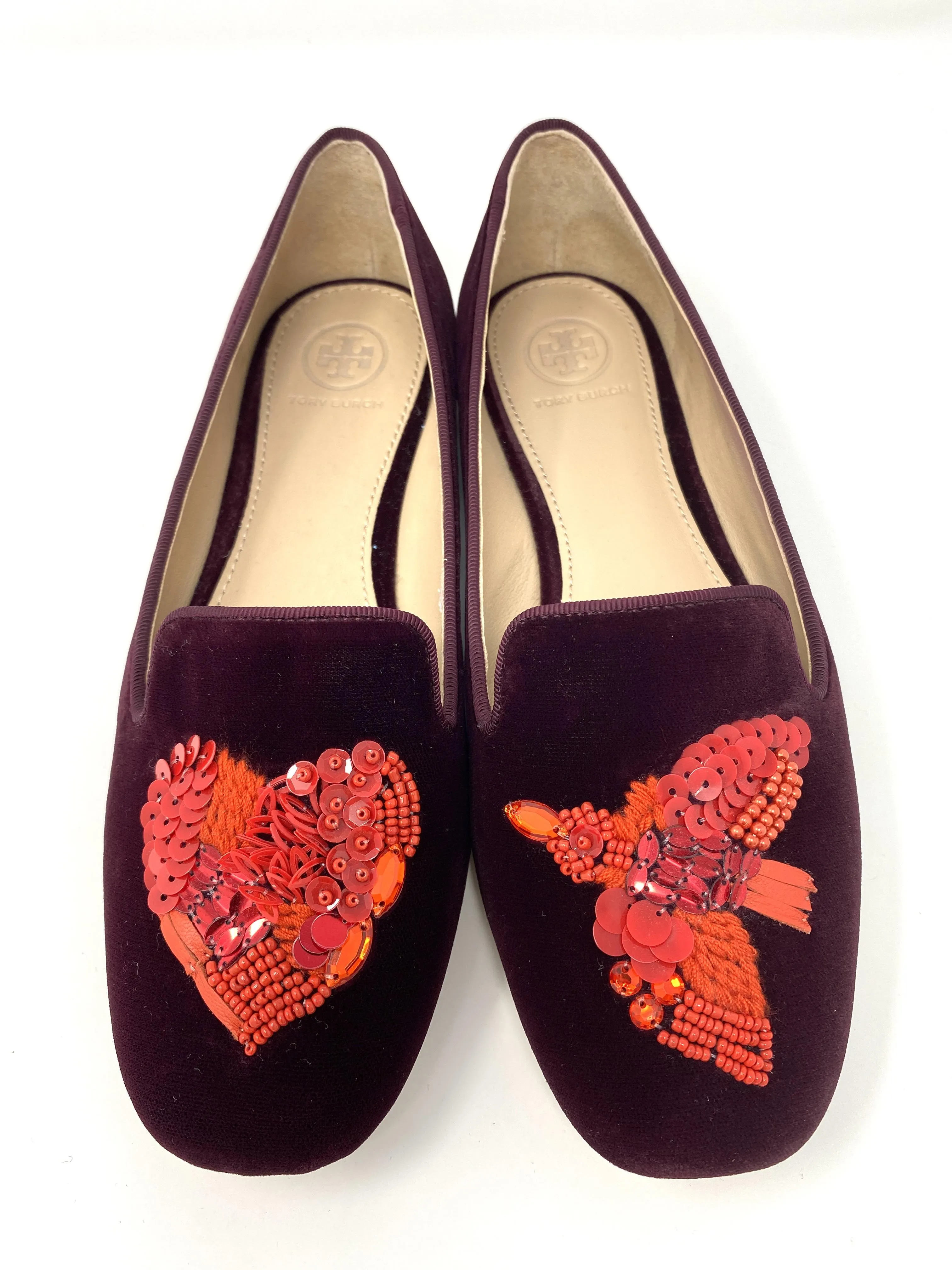 TORY BURCH EMBROIDERED SUEDE LOAFERS - SIZE 7 (US) / 38 (EU)
